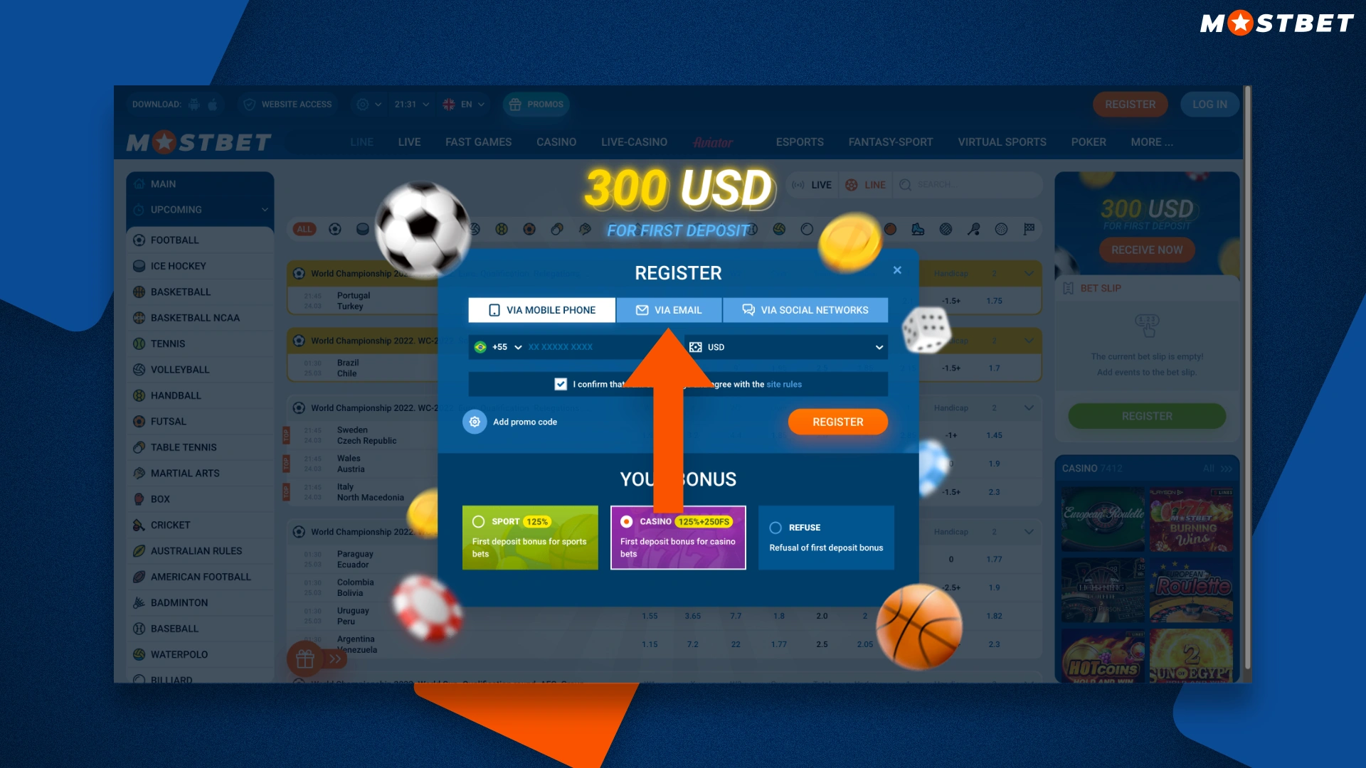 mostbet registration form