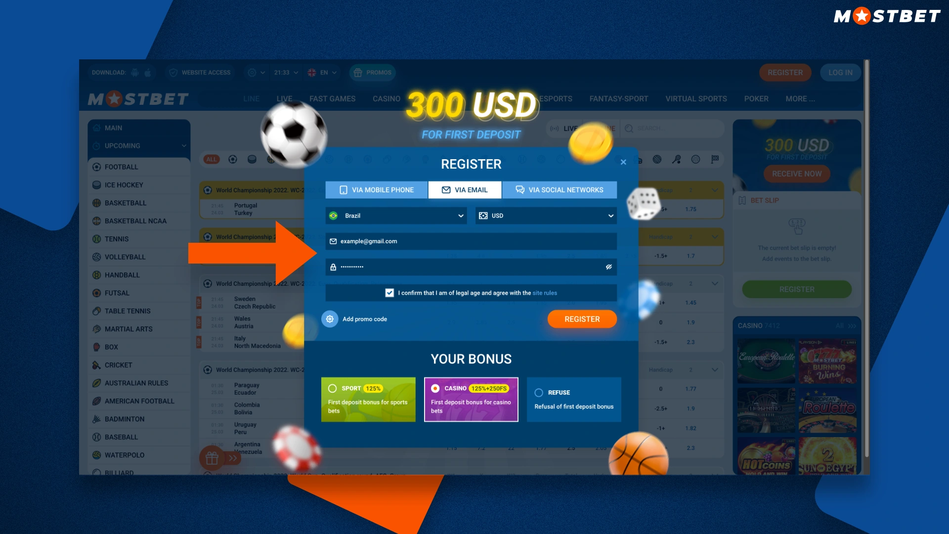 registering at mostbet by email