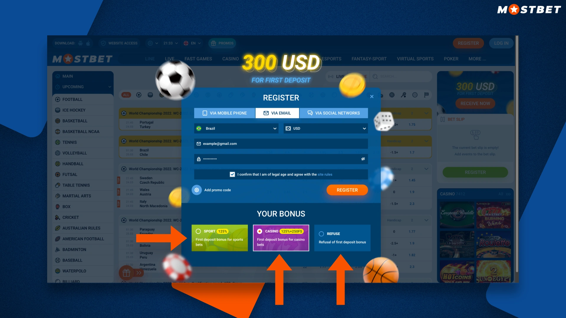 choosing a signup bonus at mostbet