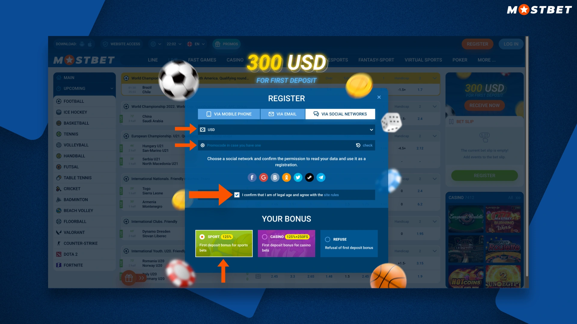 registering at mostbet via social networks