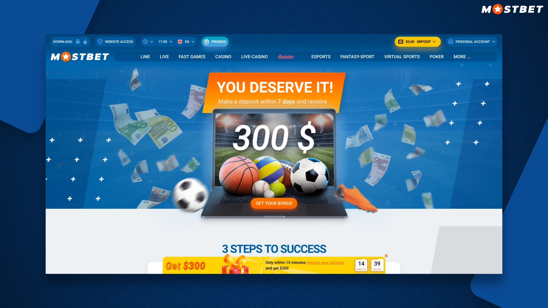 Приветственный бонус Mostbet для ставок на спорт и игр в казино
