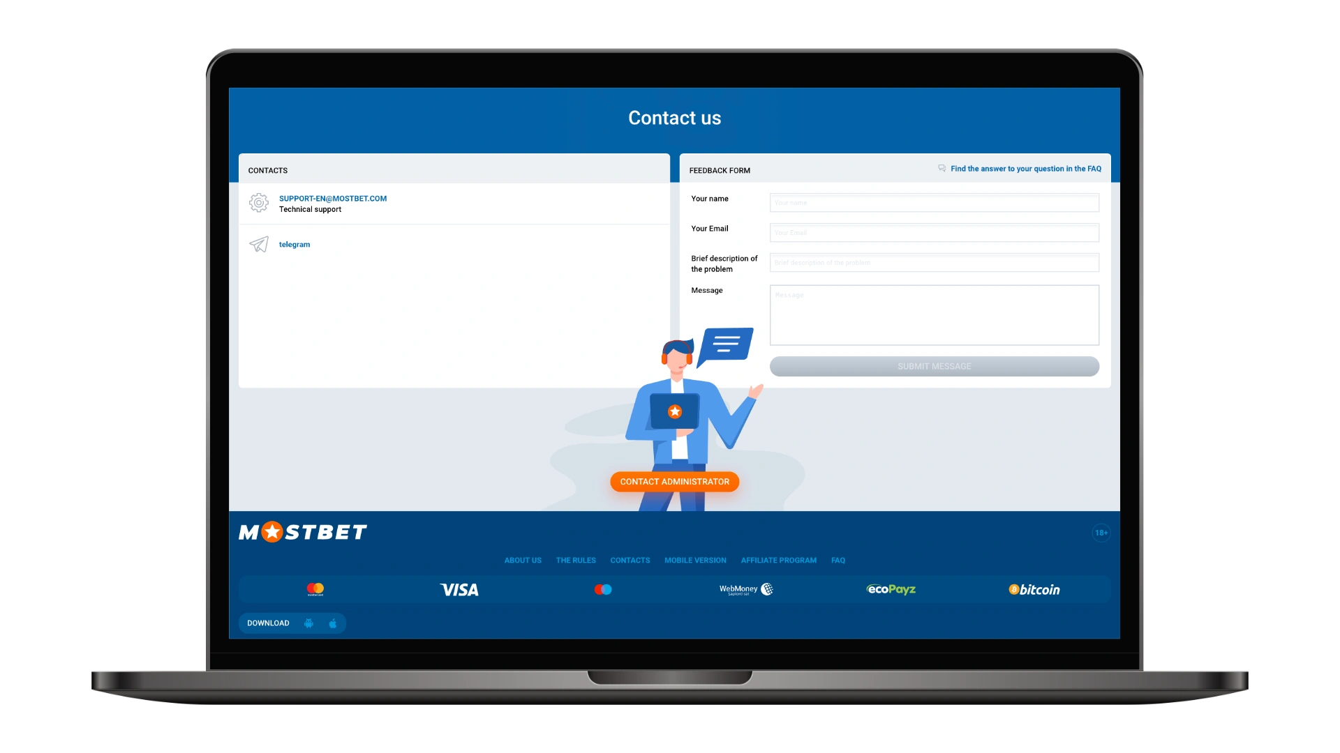 Como contactar o apoio técnico da Mostbet
